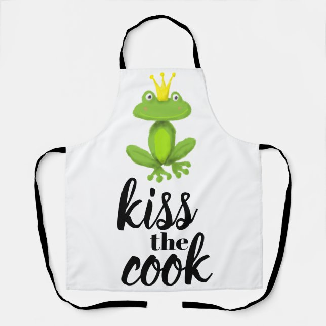 Kiss the Cook Green Frog Prince Crown Funny Apron (Front)