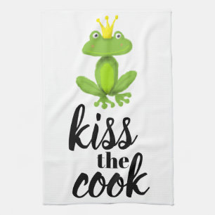 Kiss the Cook Green Frog Prince Crown Funny Tea Towel