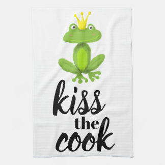 Kiss the Cook Green Frog Prince Crown Funny Tea Towel