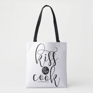 Kiss The Cook Modern Script Personalised Tote Bag