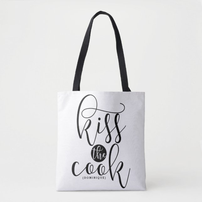 Kiss The Cook Modern Script Personalised Tote Bag (Front)