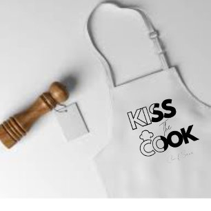 Kiss The COOK Name Black Modern Adult Apron