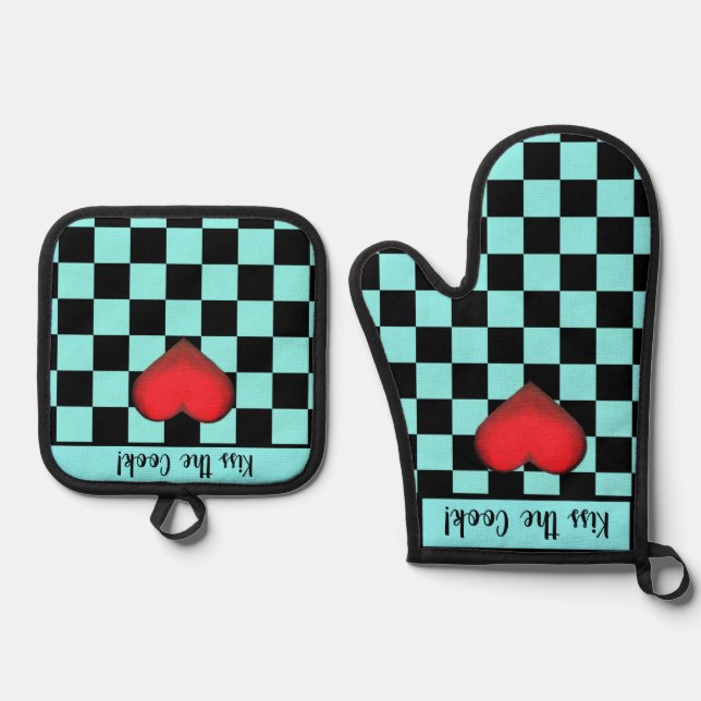 Kiss the Cook!  Oven Mitt & Pot Holder Set (Front)