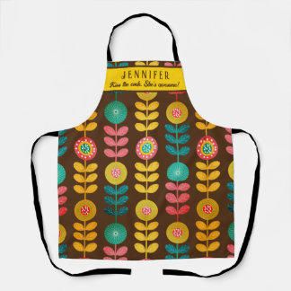 Kiss The Cook Retro Floral Pattern Personalised Apron