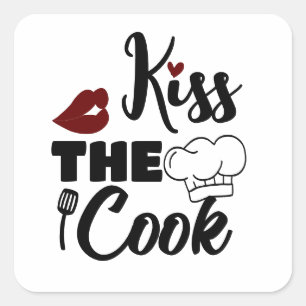 kiss the cook square sticker