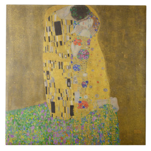 Kiss, The Lovers Kissing & Embrace by Gustav Klimt Ceramic Tile