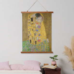 Kiss, The Lovers Kissing & Embrace by Gustav Klimt Hanging Tapestry