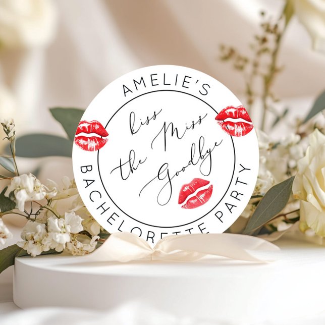 Kiss the Miss Goodbye Bachelorette party Classic Round Sticker (Creator Uploaded)