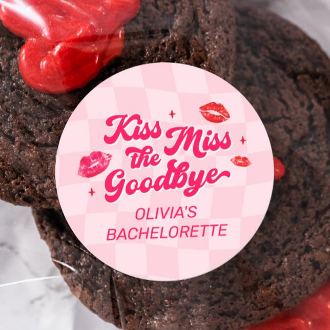 Kiss the Miss Goodbye Bachelorette Party Favour Classic Round Sticker (Creator Uploaded)