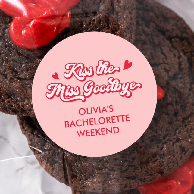 Kiss the Miss Goodbye Bachelorette Party Favour Classic Round Sticker (Creator Uploaded)