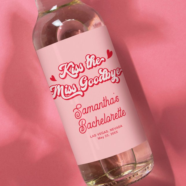 Kiss the Miss Goodbye Bachelorette Party Favour Wine Label (Creator Uploaded)