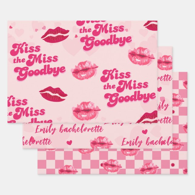 Kiss the miss Goodbye Bachelorette party gifts Wrapping Paper Sheet (Set)