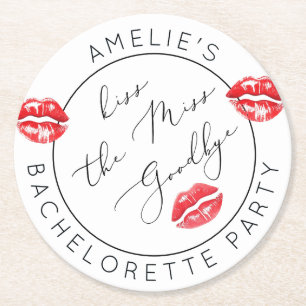 Kiss the Miss Goodbye Bachelorette party Round Paper Coaster