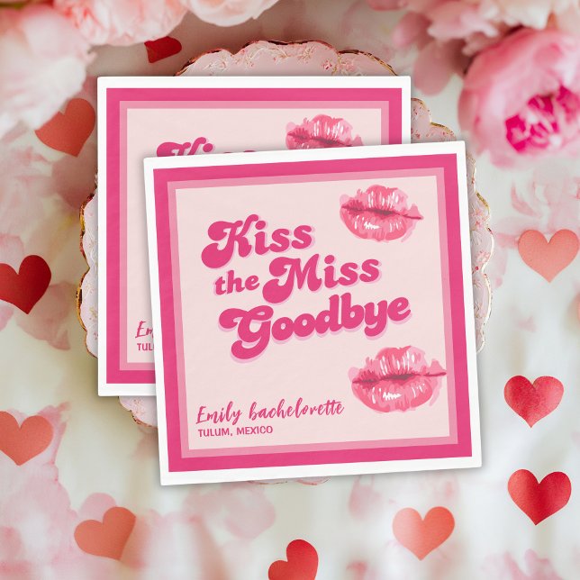 Kiss the miss Goodbye Bachelorette Weekend party Napkin (Creator Uploaded)