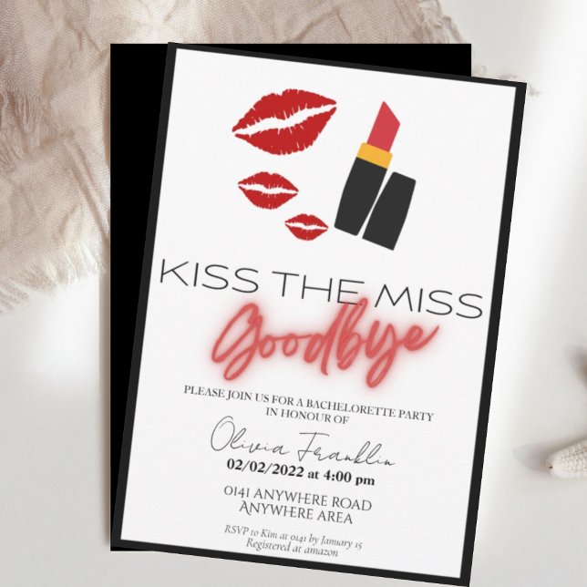 Kiss the miss goodbye bridal shower  invitation (Creator Uploaded)