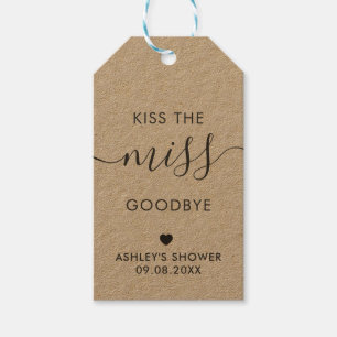 Kiss the Miss Goodbye Bridal Shower Tag, Kraft Gift Tags