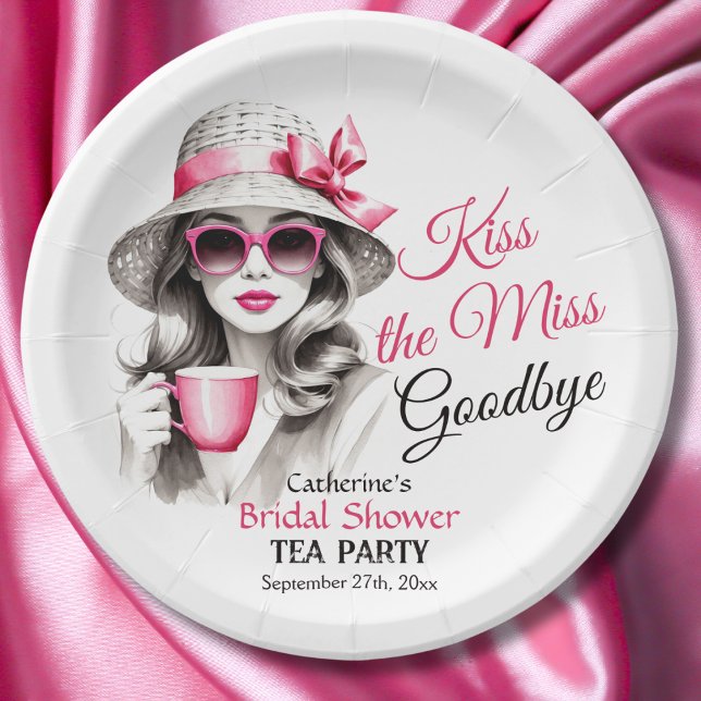 Kiss The Miss Goodbye Bridal Shower Tea Party Paper Plate (Creator Uploaded)