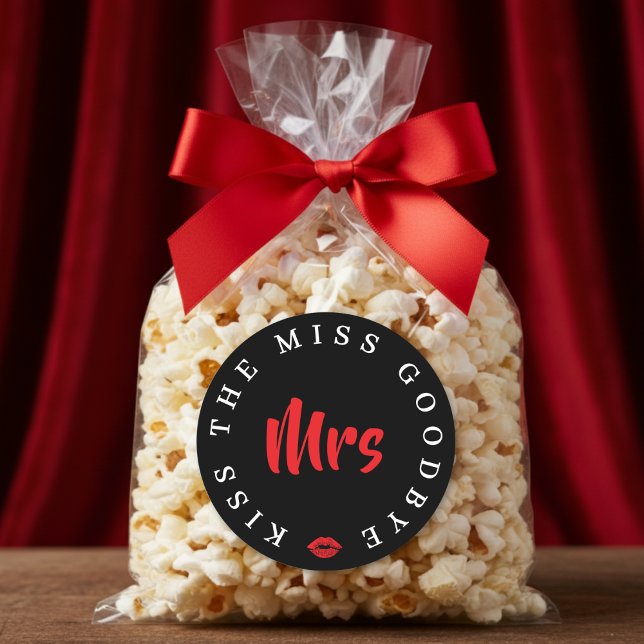 Kiss the Miss Goodbye Mrs Bachelorette Party Classic Round Sticker (Creator Uploaded)