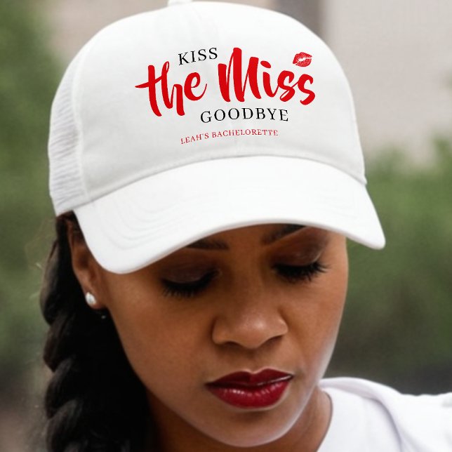 Kiss the Miss Goodbye Red Lip Bachelorette Party  Trucker Hat (Kiss the Miss Goodbye Red Lip Bachelorette Party Trucker Hat
)