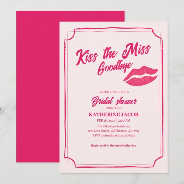 Kiss the miss goodbye valentine bridal shower invitation (Front/Back)