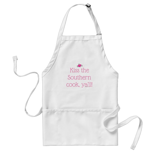 "Kiss the Southern Cook, Ya'll!" - Pink Heart Standard Apron (Front)