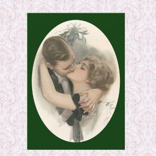 Kiss under the mistletoe holiday postcard