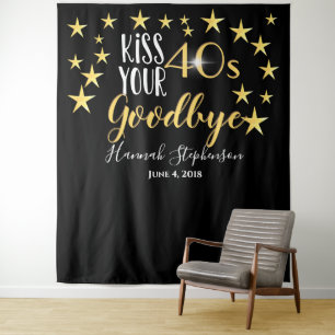 kiss your 40's goodbye photo prop virtual party tapestry