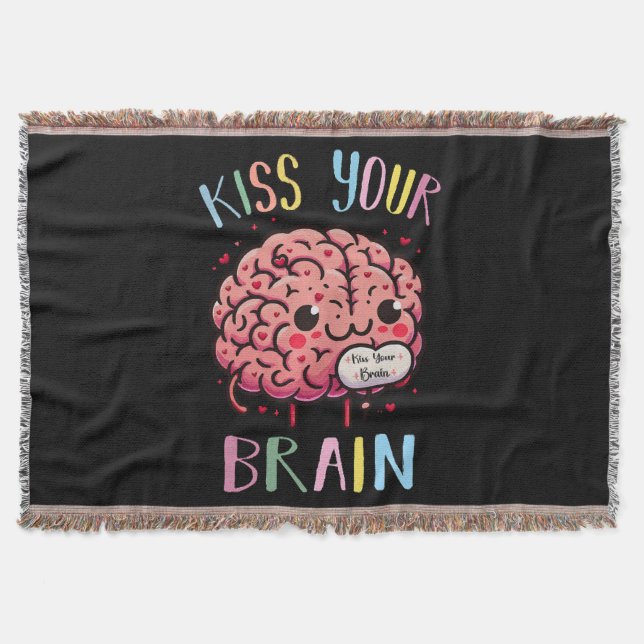 Kiss Your Brain Teacher Throw Blanket (Front)