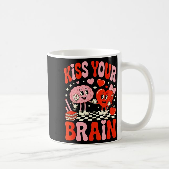 Kiss Your Brain Women Valentine's Day Retro School Coffee Mug (Right)