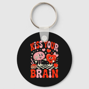 Kiss Your Brain Women Valentine's Day Retro School Key Ring