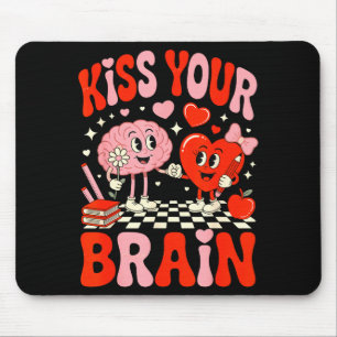 Kiss Your Brain Women Valentines Day Retro School Mouse Pad