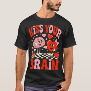 Kiss Your Brain Women Valentine's Day Retro School T-Shirt