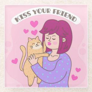 Kiss Your Friend Glass Coaster