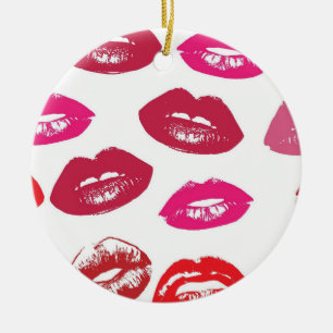 Kissable Lips (Kissing Lips, Red & Pink Lipstick) Ceramic Ornament