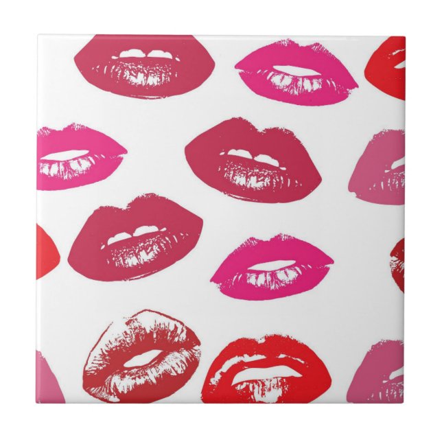 Kissable Lips (Kissing Lips, Red & Pink Lipstick) Ceramic Tile (Front)