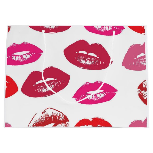 Kissable Lips (Kissing Lips, Red & Pink Lipstick) Large Gift Bag (Front)