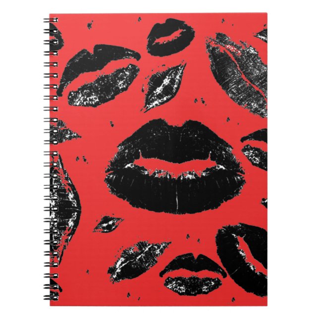Kisses All Over (Black & Red) Notebook (Front)