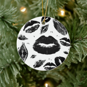 Kisses All Over (Black & White)  Ceramic Ornament