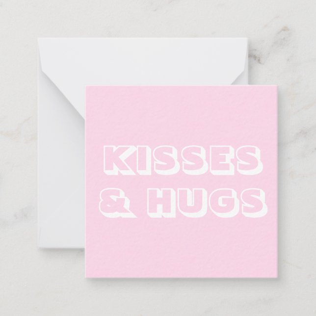 Kisses and hugs, light pink white modern bold card (Front)