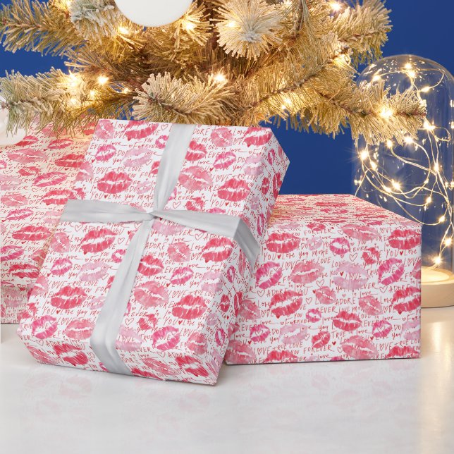 Kisses and Romantic Words Valentine's Day Wrapping Paper (Holidays)