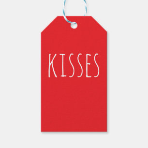 'Kisses' Bold Romantic Red White Valentine's Day Gift Tags