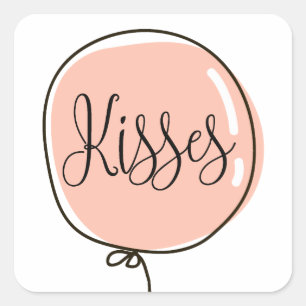 Kisses. Cute pink blush balloon for Valentines day Square Sticker