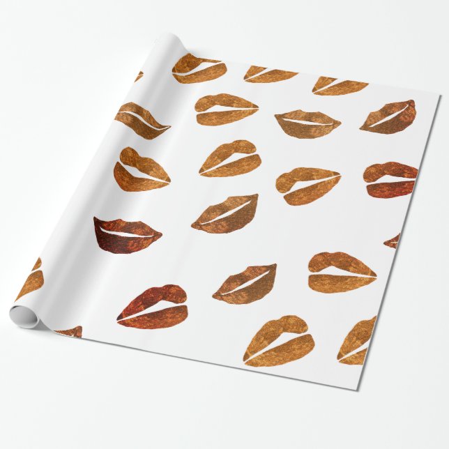Kisses Gold Lips Wrapping Paper (Unrolled)