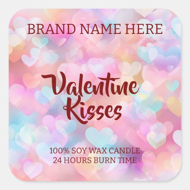 Kisses & Hearts Modern Valentine Candle Labels (Front)
