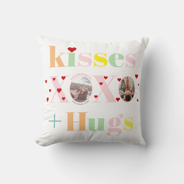 Kisses, HOHO, hugs typography photo Galentines Day Cushion (Front)