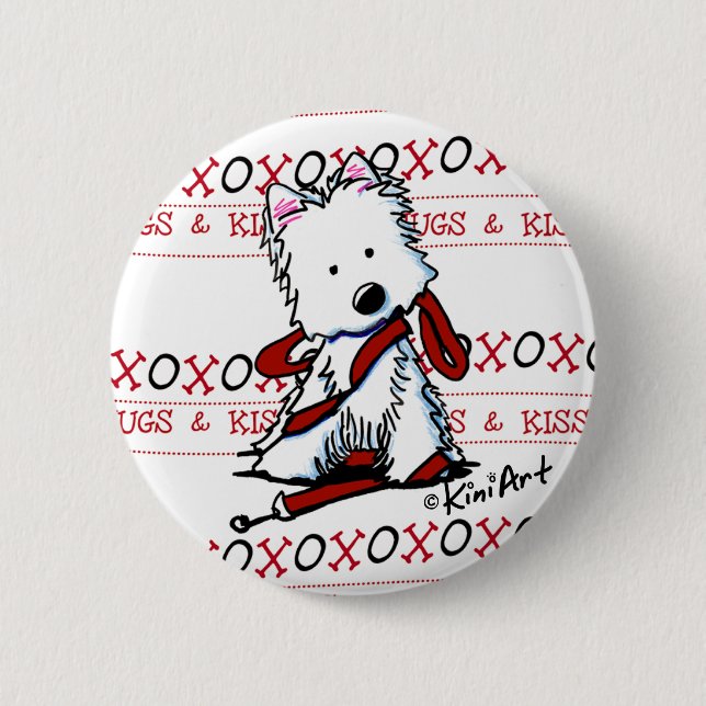 Kisses & Hugs Westie Pin Button (Front)