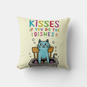 Kisses if you do the dishes cute cat washing up cushion