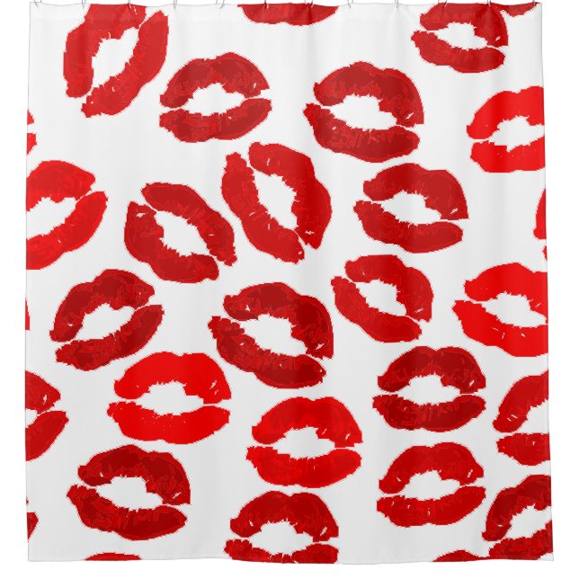 kisses lips lipstick print valentines day pattern shower curtain (Front)