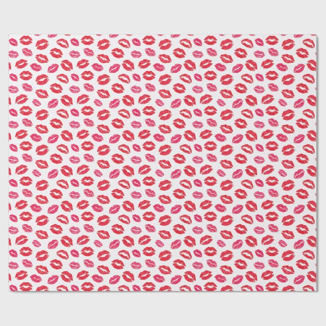 Kisses Lips Sassy Pink and Red Wrapping Paper (Flat)