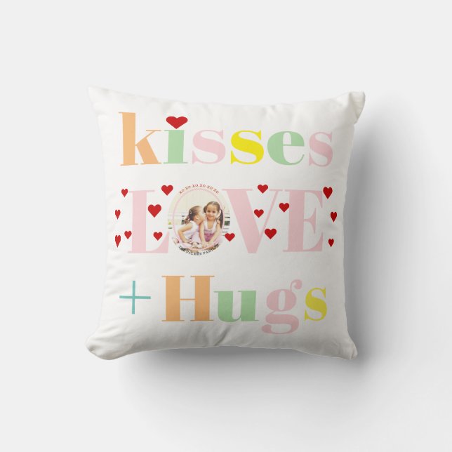 Kisses, love, hugs typography photo Valentines Day Cushion (Front)